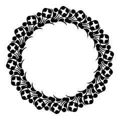 Black and white silhouette frame with decorative flowers. Vector clip art.