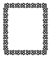 Black and white silhouette frame with decorative flowers. Vector clip art.