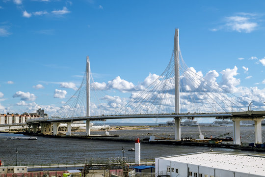 View on ring road and cable bridge in Krestovsky island.