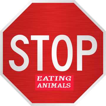 Stop Sign with Eating Animals underneath