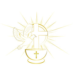 Fototapeta Gold, simple and classy baptism symbols. Invitation. obraz