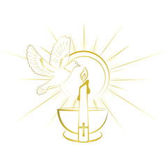 Fototapeta Baptism sacrament symbols. Gold and simple invitation design. obraz