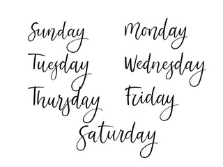 Handwritten Days of Week. Modern Calligraphy Calendar. Isolated on White