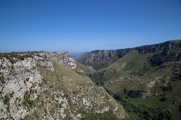 Fototapeta na wymiar Panorama towards the sea, Cavagrande del Cassibile Orientated Nature Reserve, spring, Sicily