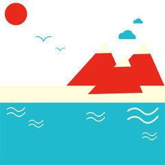 Abstract minimalistic illustration: Mountains and seaside or lakeside. Great as sea resort poster.