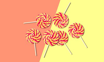 Candy on color background.