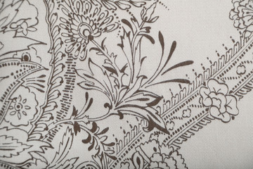 Wool fabric with white and brown floral print