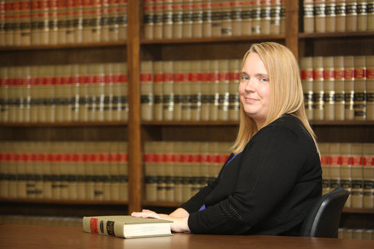 Law office, law library, woman attorney
