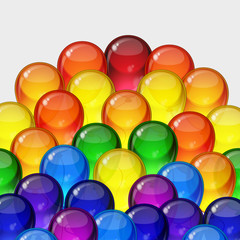 Birthday party background - colorful festive balloons with ropes flying for celebrations card in isolated white background with space for you text.