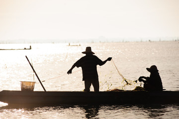 Fishermen are putting fish trap