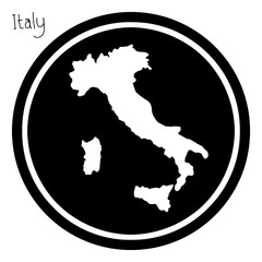 vector illustration white map of Italy on black circle, isolated on white background