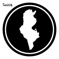 vector illustration white map of Tunisia on black circle, isolated on white background
