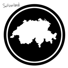 vector illustration white map of Switzerland on black circle, isolated on white background