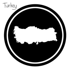vector illustration white map of Turkey on black circle, isolated on white background