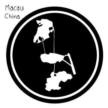 vector illustration white map of Macau on black circle, isolated on white background