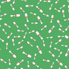 White Striped Bowling Pins Seamless Pattern Isolated on Green Background