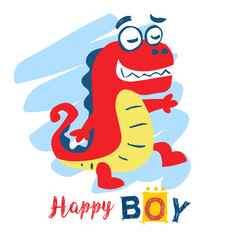 happy boy monster. vector cartoon illustration