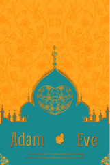 Paphiopedilum orchids vintage card by hand drawing.Flower wedding vintage card on vintage background.