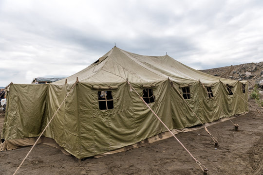 Very big military tent in the field