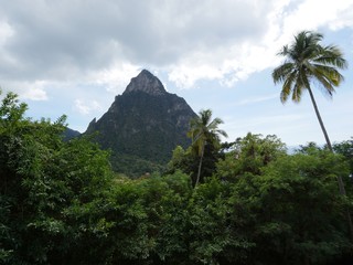 Fototapeta na wymiar One of the Piton mountains in Soufriere Town at the base, St. Lucia, Caribbean Islands