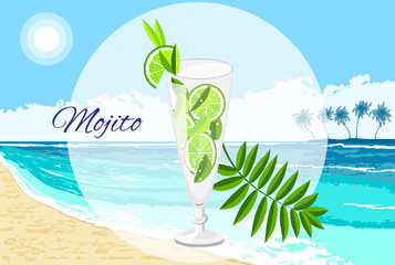 Mojito cocktail on the seaside background