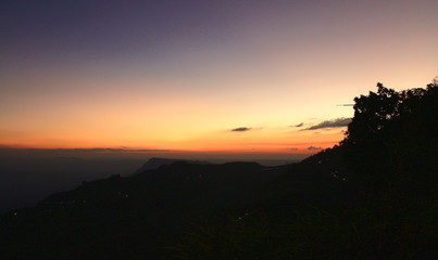 The sun rises in the morning with the horizon.