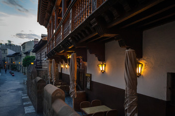 Evening at traditional Spanish village in Barcelona, Spain