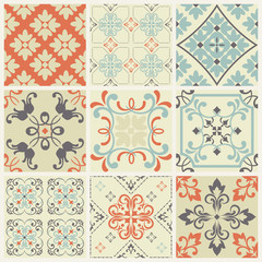 set of 9 seamless patterns in retro style