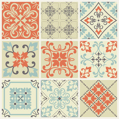 set of 9 seamless patterns in retro style