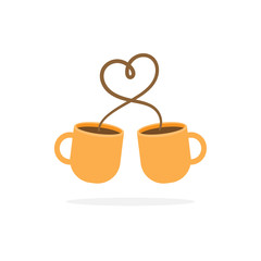 Coffee cup with heart sign, couple concept, vector illustration.