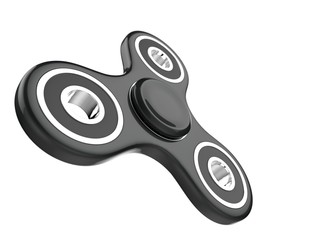 The black fidget SPINNER stress relieving toy on white isolated background. 3d illustration.