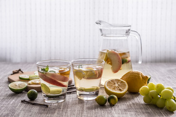 On the desktop, fruits and drinks