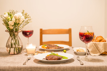 The food on the table and wine