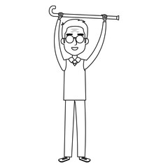 cute grandfather with cane avatar character vector illustration design