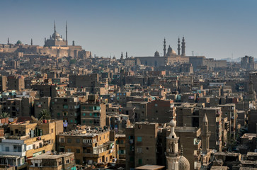 View of the Citadel with Muhammad Ali Mosque, Mosque of Al Rifai and Madrasa of Sultan Hassan, Cairo, Egypt - obrazy, fototapety, plakaty