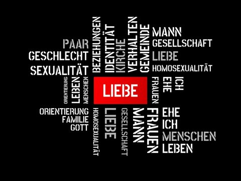 LIEBE - HASS - Bilder mit Wörtern aus dem Bereich Homosexualität, Wort, Bild, Illustration