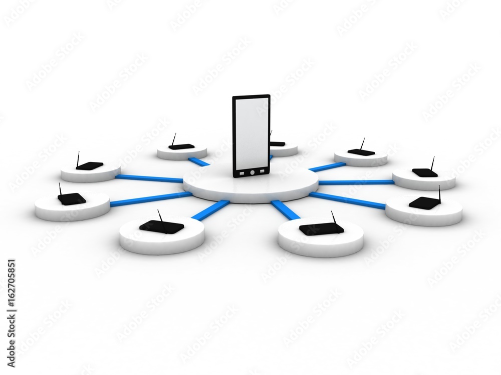 Poster 3d rendering transmitter wifi with mobile phone