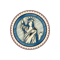 button with statue of liberty icon over white background vector illustration