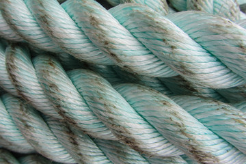 Light-blue sea hemp rope, background, close-up