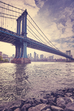 Vintage stylized picture of the Manhattan Bridge, New York City, USA.