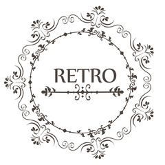Retro sign with round ornamental frame and border over white background vector illustration