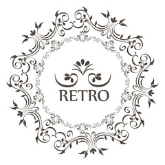 Retro sign with round ornamental frame and border over white background vector illustration