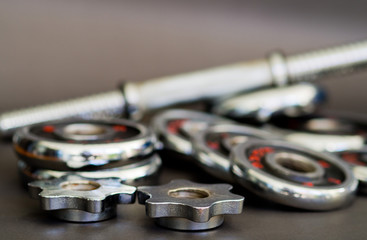 Fitness equipment and accessories with dumbbells.Fitness concept.