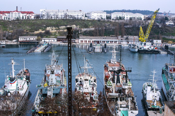Sevastopol bay with the ship on the Black sea, Sevastopol, Crimea