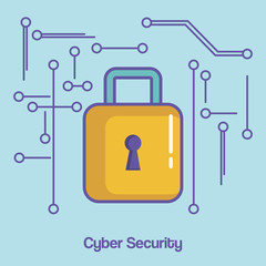 Padlock and cyber security sign over blue background vector illustration