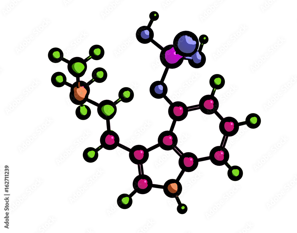 Sticker Molecular structure of Psilocybin, 3D rendering