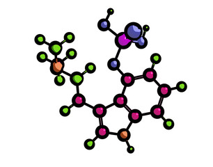 Molecular structure of Psilocybin, 3D rendering