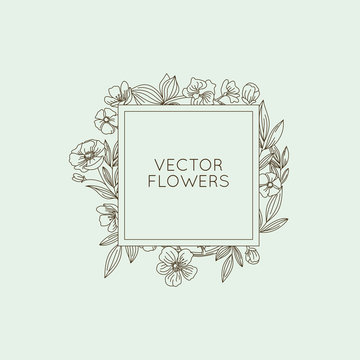 Vector floral frame and background with copy space for text in trendy linear style