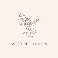 Vector logo design template - floral illustration in simple minimal linear style