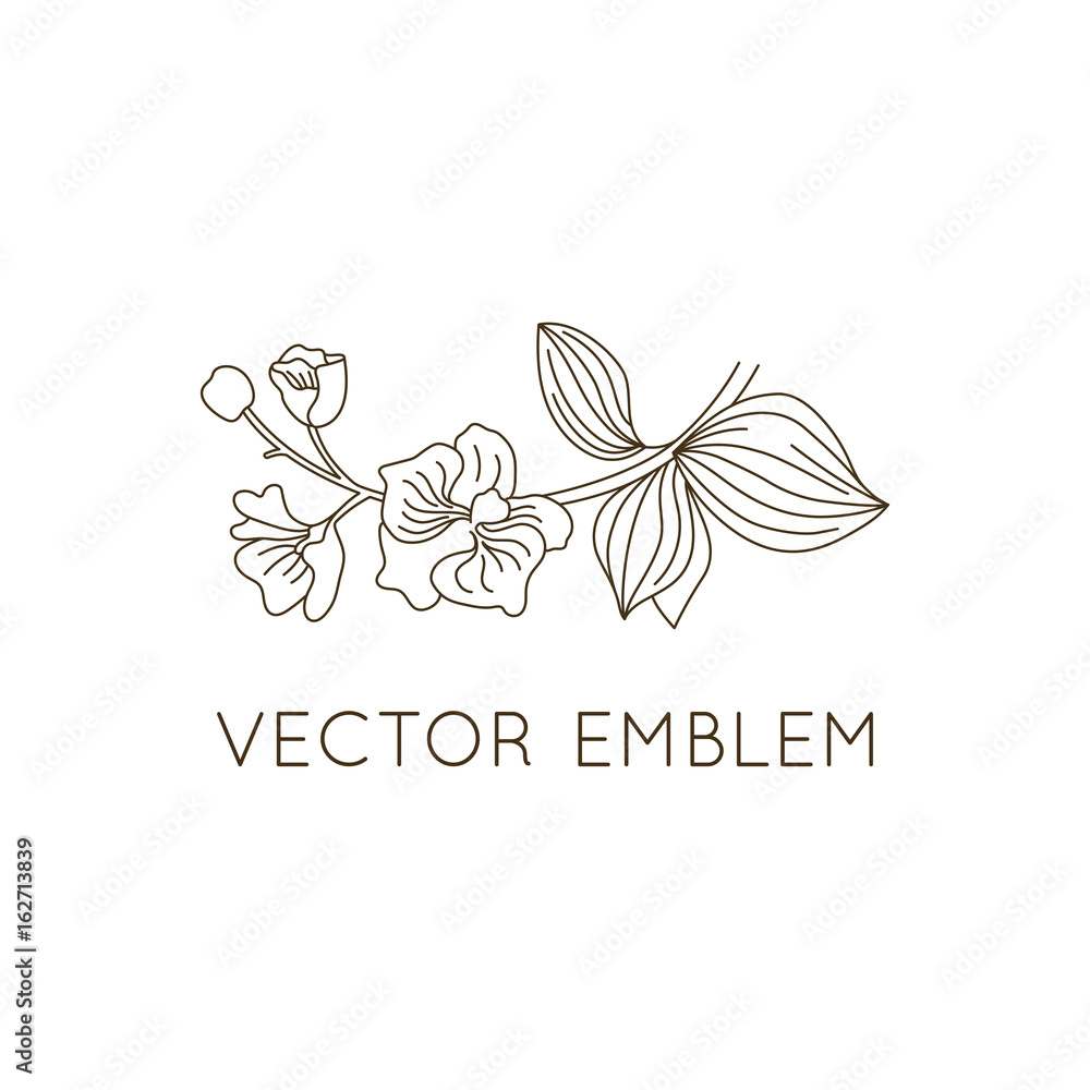 Aufkleber vector logo design template - floral illustration in simple minimal linear style